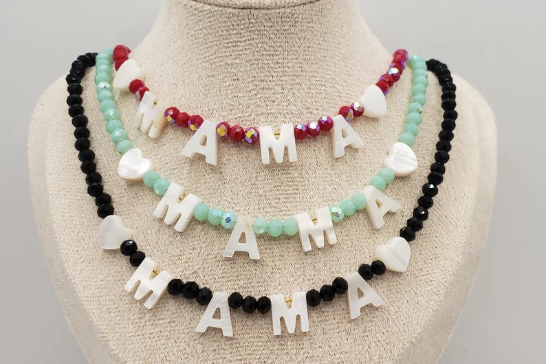 Personalized Necklace Beaded , Custom Name Necklace, Mother of Pearl Letter Name Necklace, Name N... | Etsy (US)