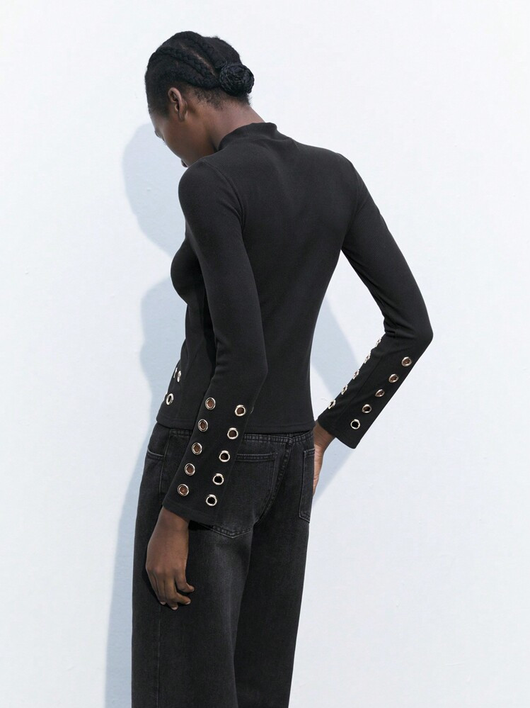 SHEIN Maija Women's Solid Color Round Neck Long Sleeve Fashionable T-Shirt | SHEIN