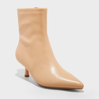 Women's Lonnie Kitten Heel Stretch Ankle Boots - A New Day™ Tan 11 | Target