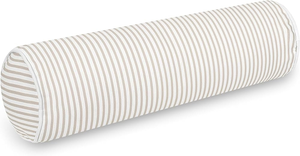 Hofdeco Premium Fall Coastal Patio Indoor Outdoor Bolster Pillow Cover Only, 6"x20" Water Repellent for Backyard, Couch, Neutral Tan Stripe | Amazon (US)