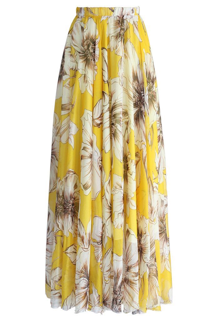 Marvelous Floral Maxi Skirt in Yellow | Chicwish