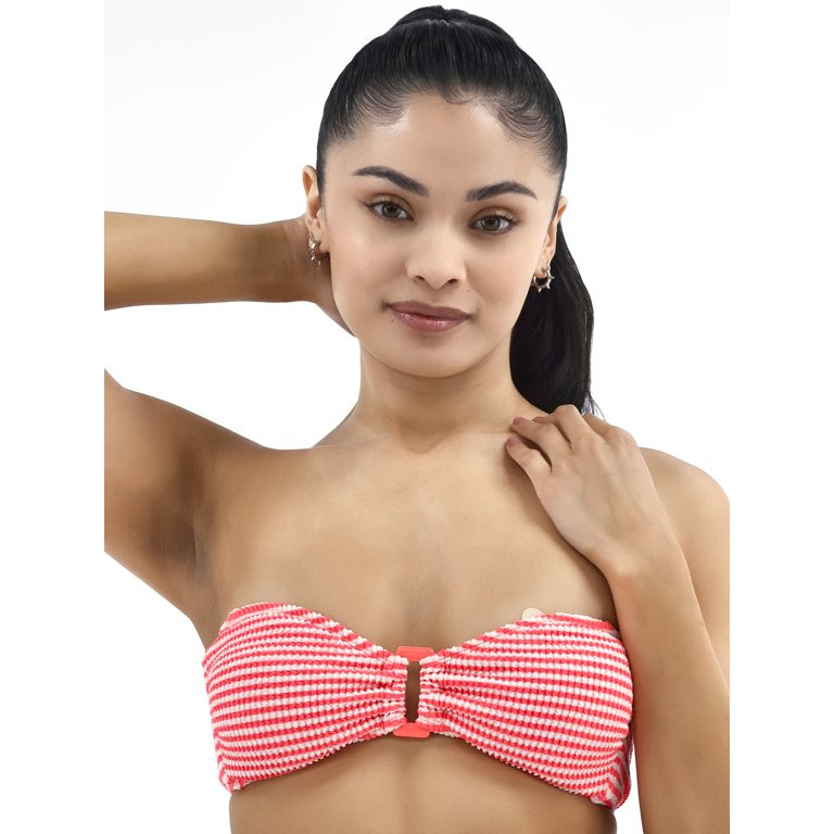 No Boundaries Striped Crinkle Bandeau Swim Top, Women's - Walmart.com | Walmart (US)