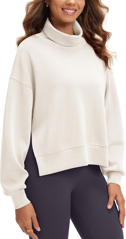 ODODOS Modal Soft Split Hem Turtleneck Sweatshirts for Women Long Sleeve Casual Pullover Top | Amazon (US)