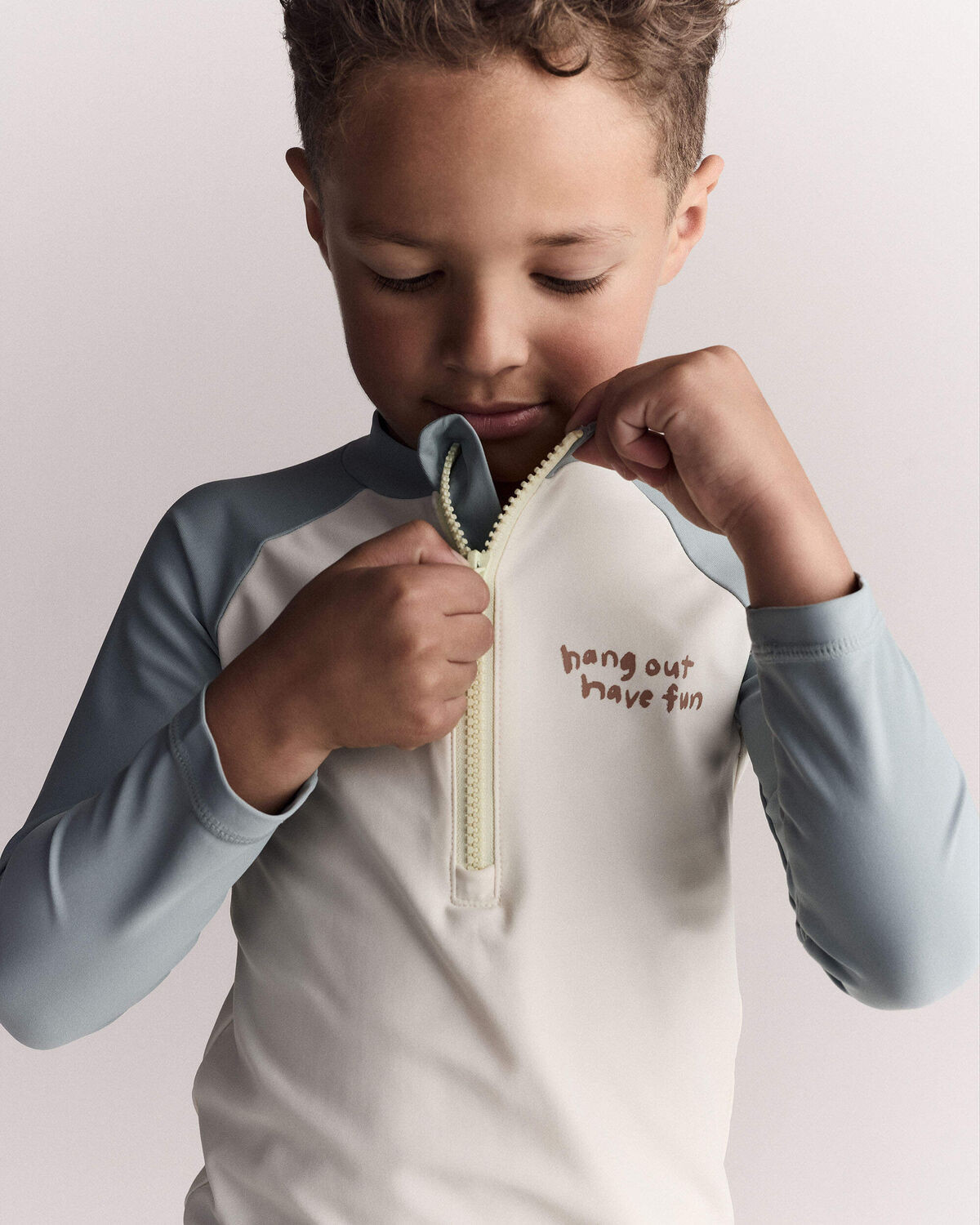 Toddler Boy Hang Out, Have Fun' Half-Zip Long-Sleeve Rashguard - Pale Blue/Cream - Otter Avenue |... | Carter's Inc