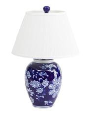 14.5x21 Jacobean Floral Ceramic Lamp With Pleated Linen Shade | TJ Maxx