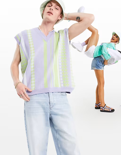 ASOS DESIGN knitted vest in gingham stripe | ASOS (Global)