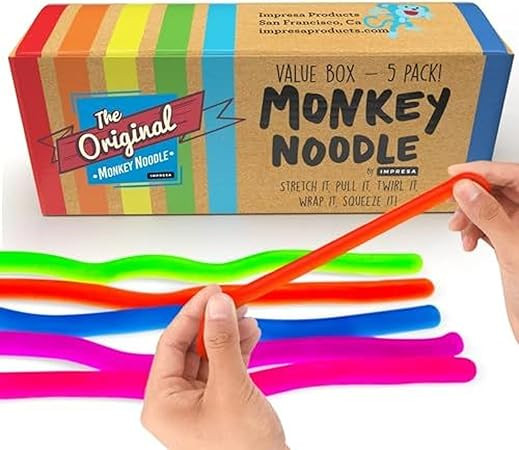 IMPRESA Monkey Noodles Fidget Toys for Focus & Calm - Multicolor, 12 x 3 x 0.75 in - 5 Pack Senso... | Amazon (US)