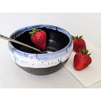 Handmade Ceramic Cereal Bowl, Stoneware Soup Rustic Pottery Black Blue Rim, 6""x3 | Etsy (US)