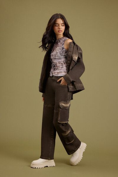 Acid Wash Straight-Leg Cargo Jeans | Forever 21