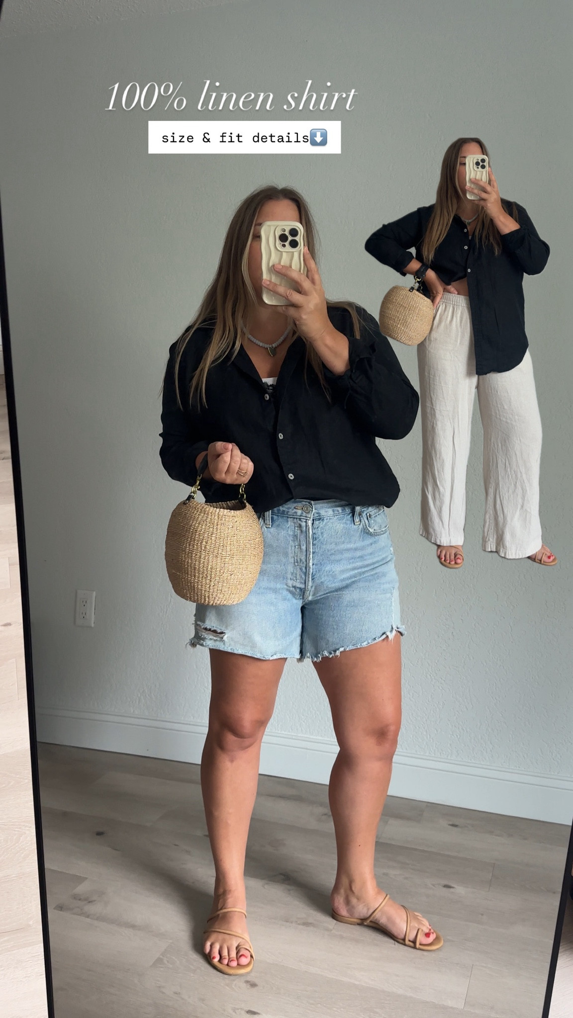 Agolde shorts
Linen pants

Shirt i size up one to large 