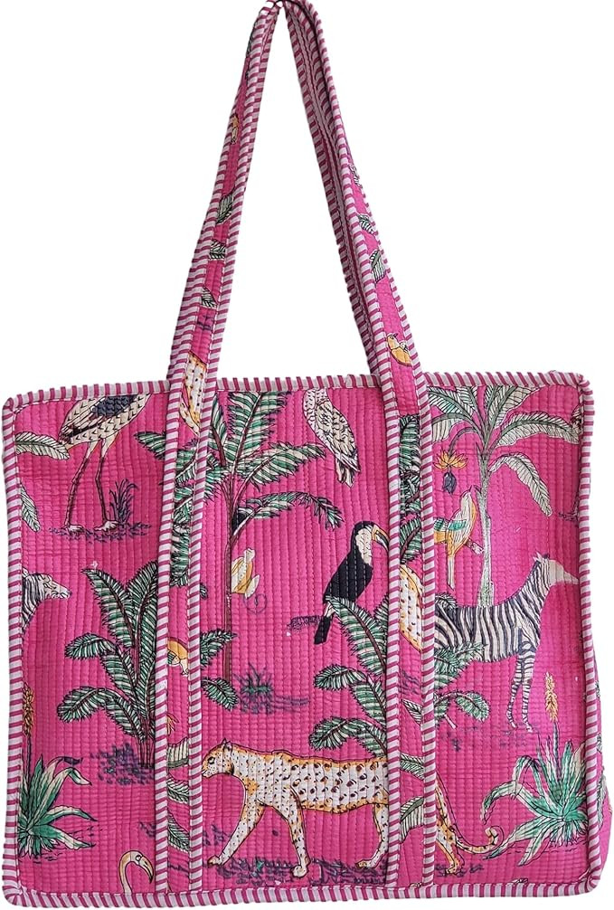 100% Cotton Jungle Print Shoulder Bag Tote Bag Women Reversible Shopping Bag and Grocery Bags Sty... | Amazon (US)