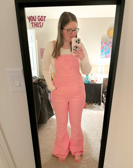 The CUTEST overall set ever!! 💕
I’m wearing a large. 

Pink fashion. White bodysuit. Colorful. Flared overalls. Valentine’s Day. 

#LTKunder50 #LTKstyletip #LTKcurves