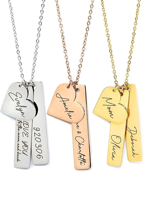 Custom Gold Bar Necklace Kids Names Engraved Necklace for Mothers Day Gifts for Grandma from Daug... | Amazon (US)