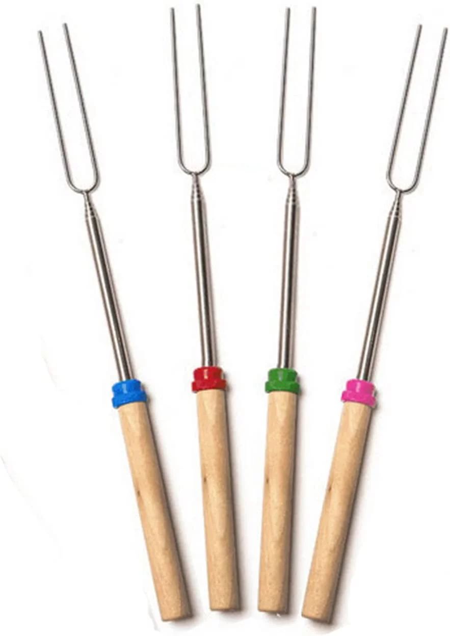 Marshmallow Roasting Sticks Wooden Handle 4Pcs Extendable Sticks Stainless Steel Telescoping Skew... | Walmart (US)