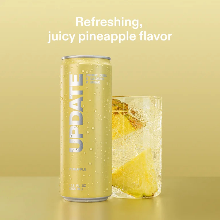 UPDATE Energy Drink, Caffeine Free, Zero Sugar, Pineapple, 12 fl oz, No Crash, Paraxanthine Power... | Walmart (US)