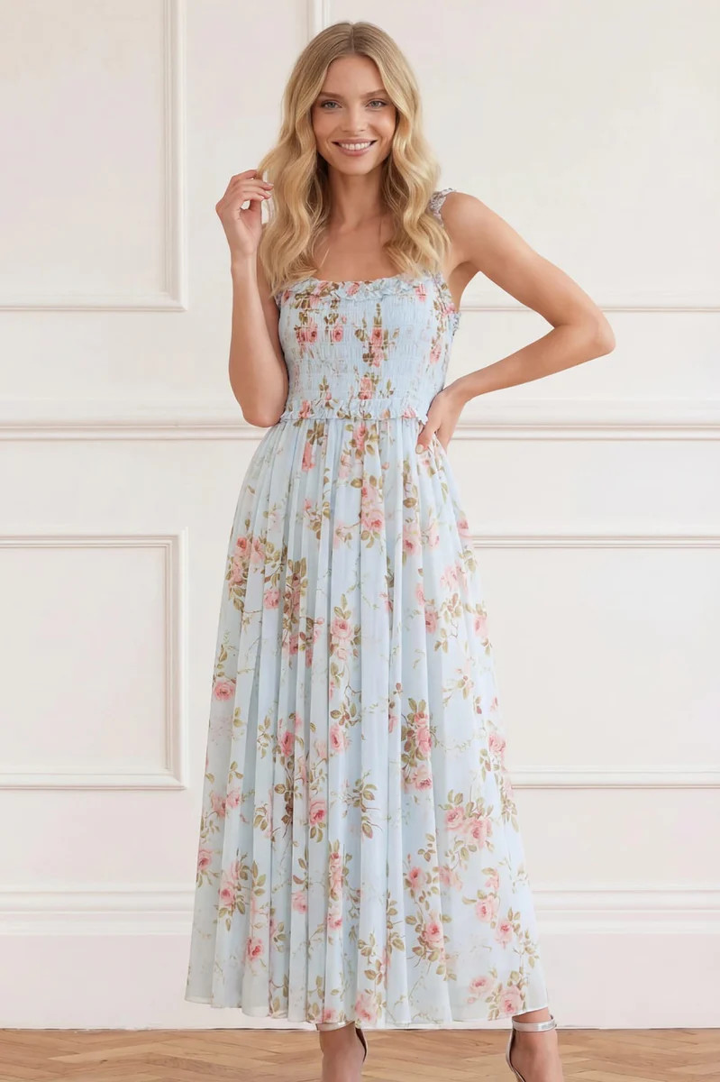 Summer's Rose Chiffon Smocked Cami Ankle Gown | Needle & Thread