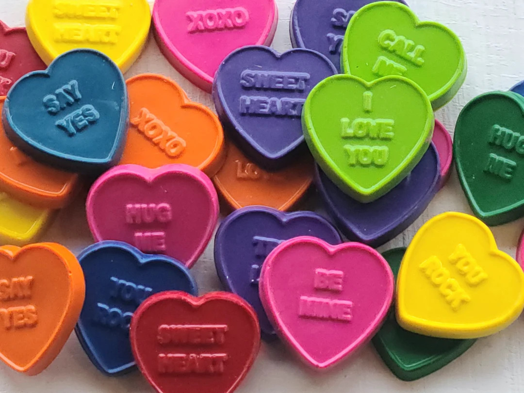Bulk Heart Crayons - Kids Valentine's Day Cards - Conversation Heart CRAYONS - School Valentines ... | Etsy (US)