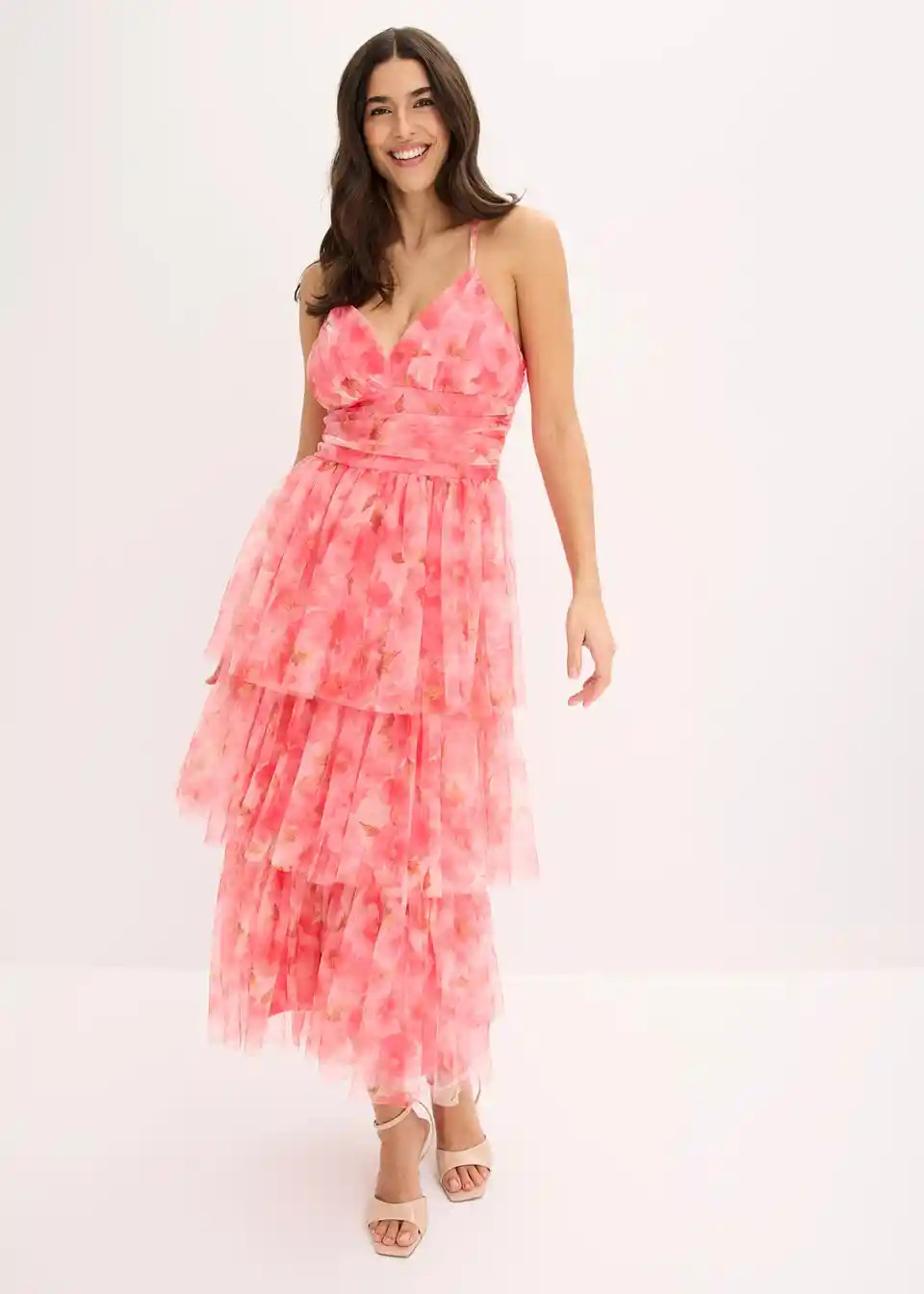 Midikleid aus zartem T\u00fcll mit Volants | Bonprix DE