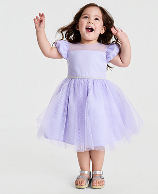 Girls' 2T-6X Puff-Sleeve Flock Mesh Dress | Macy's
