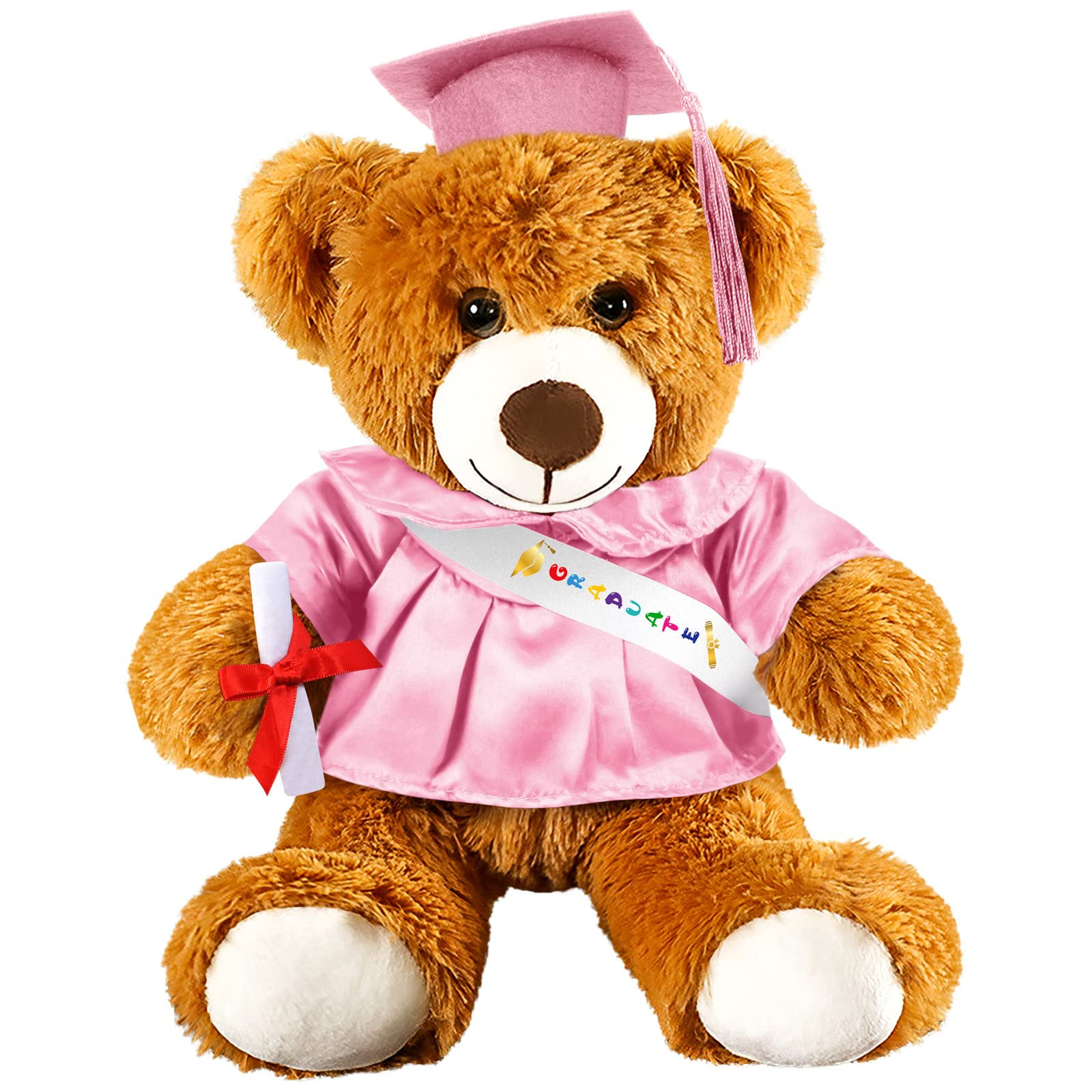 Graduation Bear 2025 with Gown Cap Tassel 12” Pink Graduation Stuffed Animal Plush Bear Toy for... | Amazon (US)