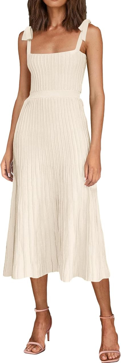 AGSEEM Elegant Dresses for Women Wedding Guest Sleeveless Summer Knit Dress Beige M | Amazon (US)