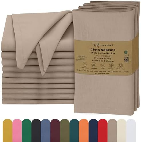 Ruvanti Cloth Napkins Set of 12, 18x18 Inches, 100% Cotton, Washable, Soft & Absorbent, Perfect f... | Amazon (US)