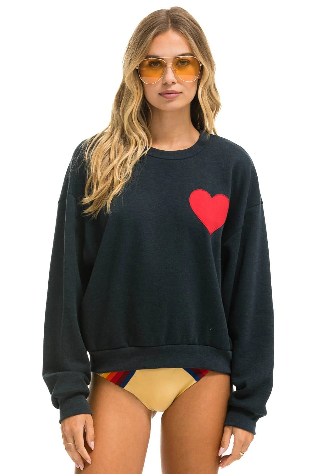 HEART STITCH RELAXED CREW SWEATSHIRT - CHARCOAL | Aviator Nation
