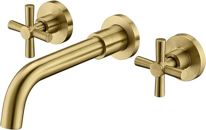 Brushed Brass Wall Mount Bathroom Faucet Two Cross Handles and Rough-in Valve Included,SUMERAIN | Amazon (US)