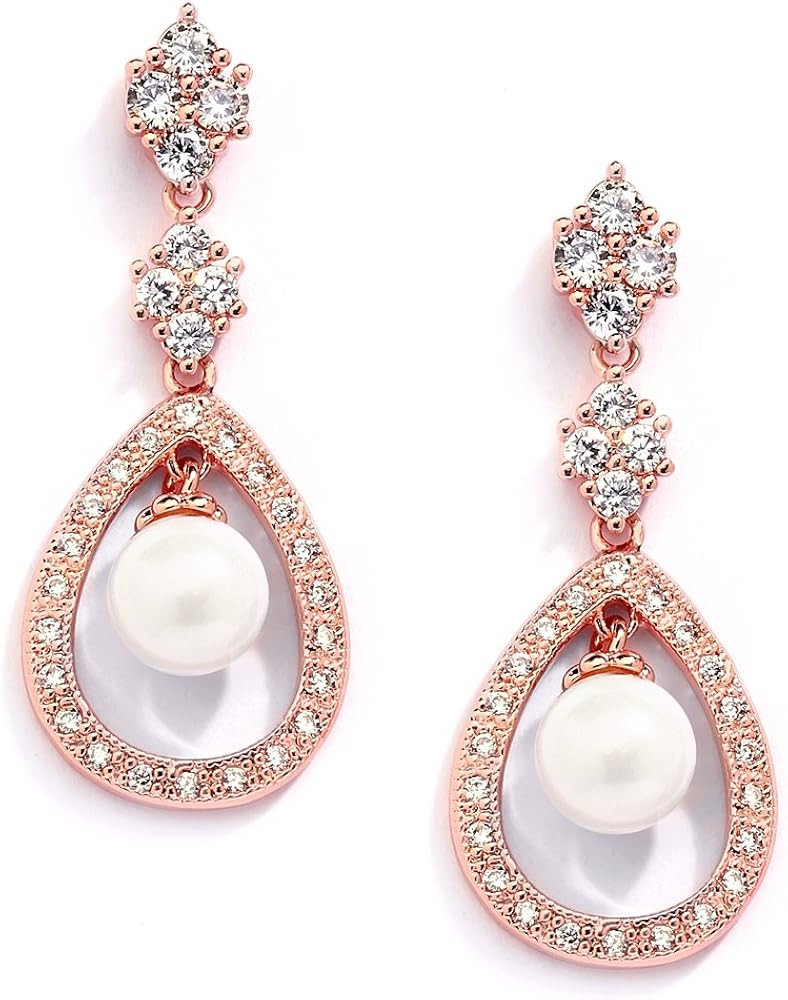 Mariell Pearl Bridal Wedding Earrings for Bride, Pearl Jewelry for Bridesmaid, Prom, Mother of th... | Amazon (US)