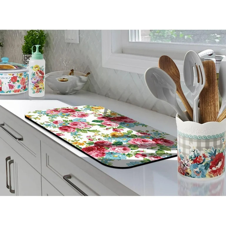 Coffee Bar Mat Accessories for Countertop Pioneer Flower Absorbent Hide Stain Rubber Backed Dish ... | Walmart (US)
