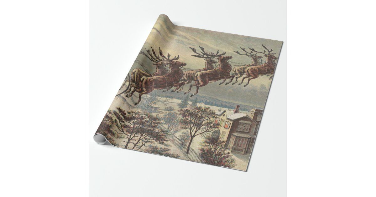 Vintage Christmas, Victorian Santa Claus in Sleigh Wrapping Paper | Zazzle | Zazzle