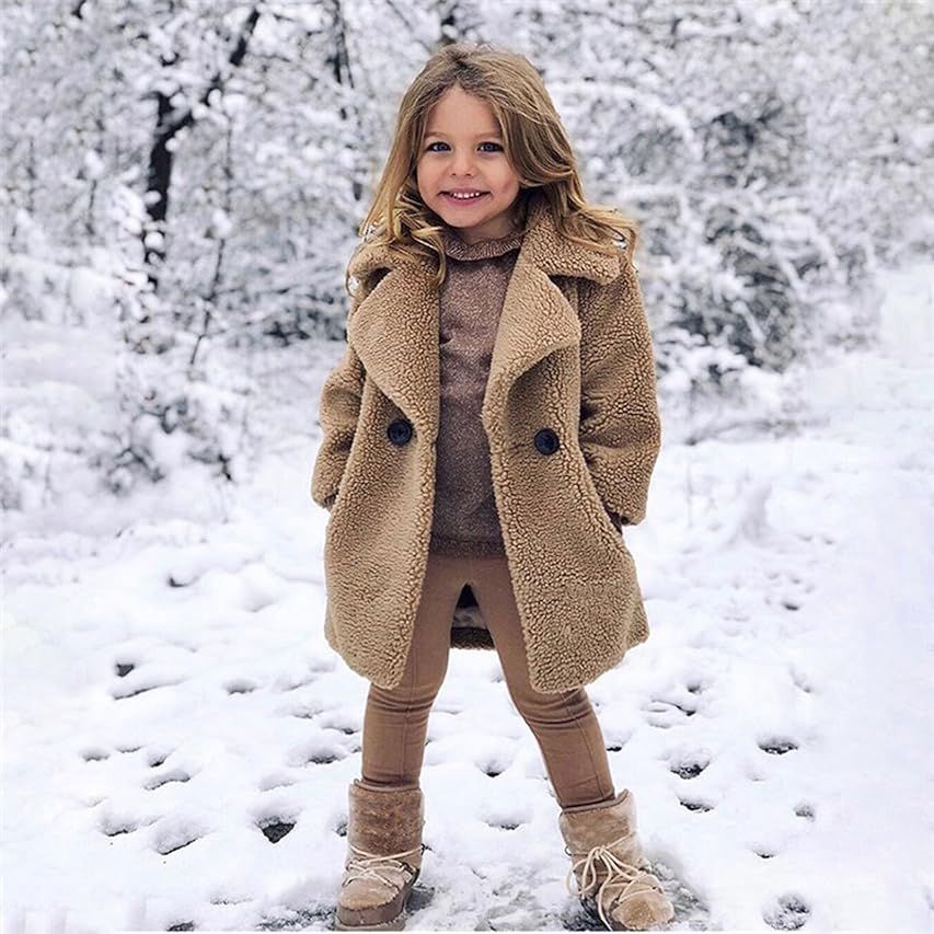 Baby Girls Faux Fur Teddy Long Coat Tollder Kids Winter Fleece Jacket Warm Outwear Clothes | Amazon (US)