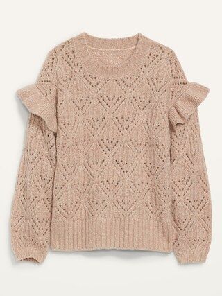 Ruffle-Trim Metallic Pointelle-Knit Sweater for Women | Old Navy (US)