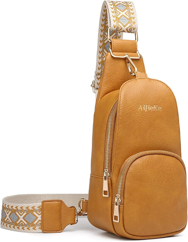 Sling Bag, Leather Crossbody Bag for Women - Large Travel Sling Purse, Fanny Pack | Amazon (US)