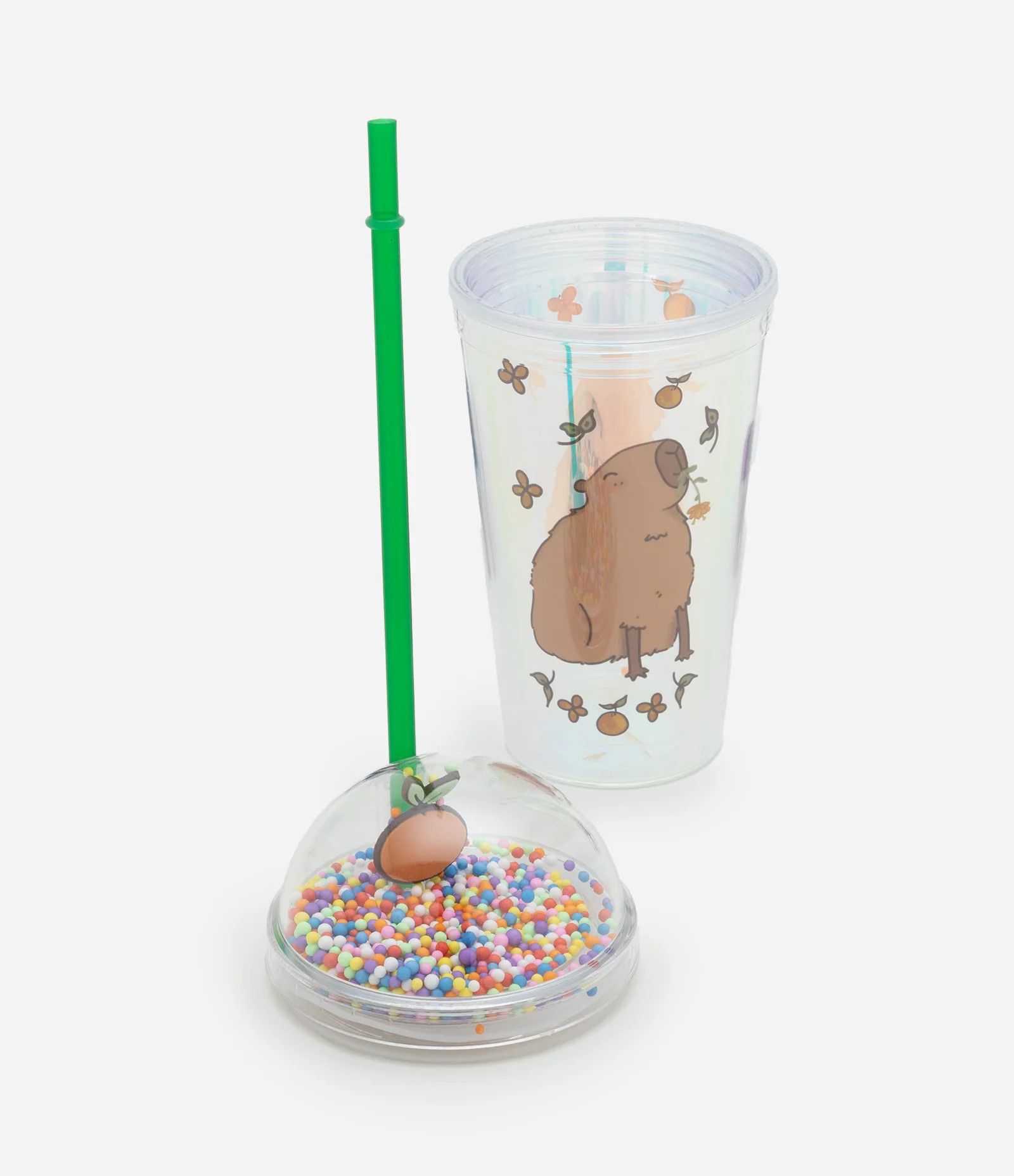 Copo com Canudo Reutilizável e Estampa Capivara Marrom/ Transparência - Lojas Renner | Renner (BR)