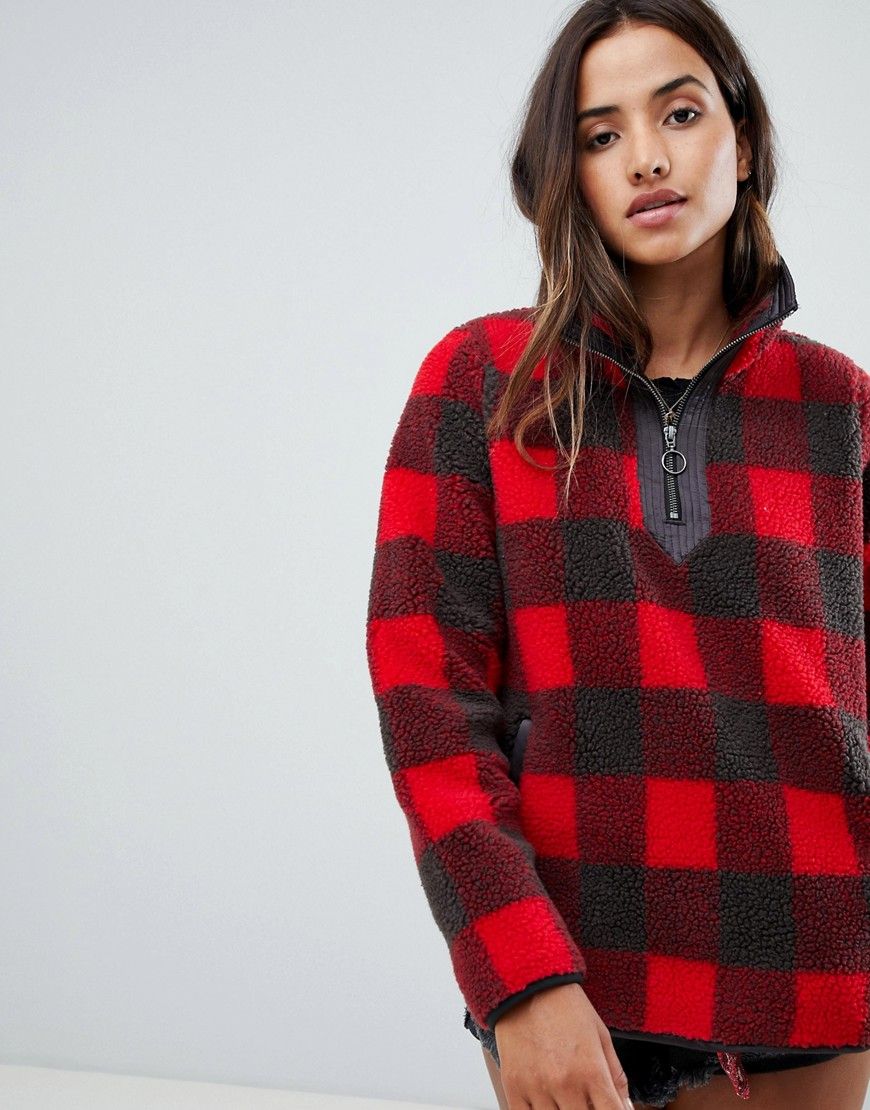 Abercrombie & Fitch pullover teddy jacket in check - Multi | ASOS US