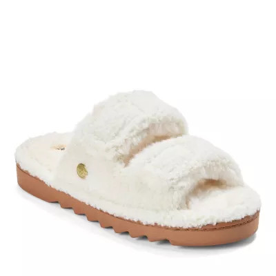 Dearfoams Women's Regina Teddy Double Band Slide, Large | Belk