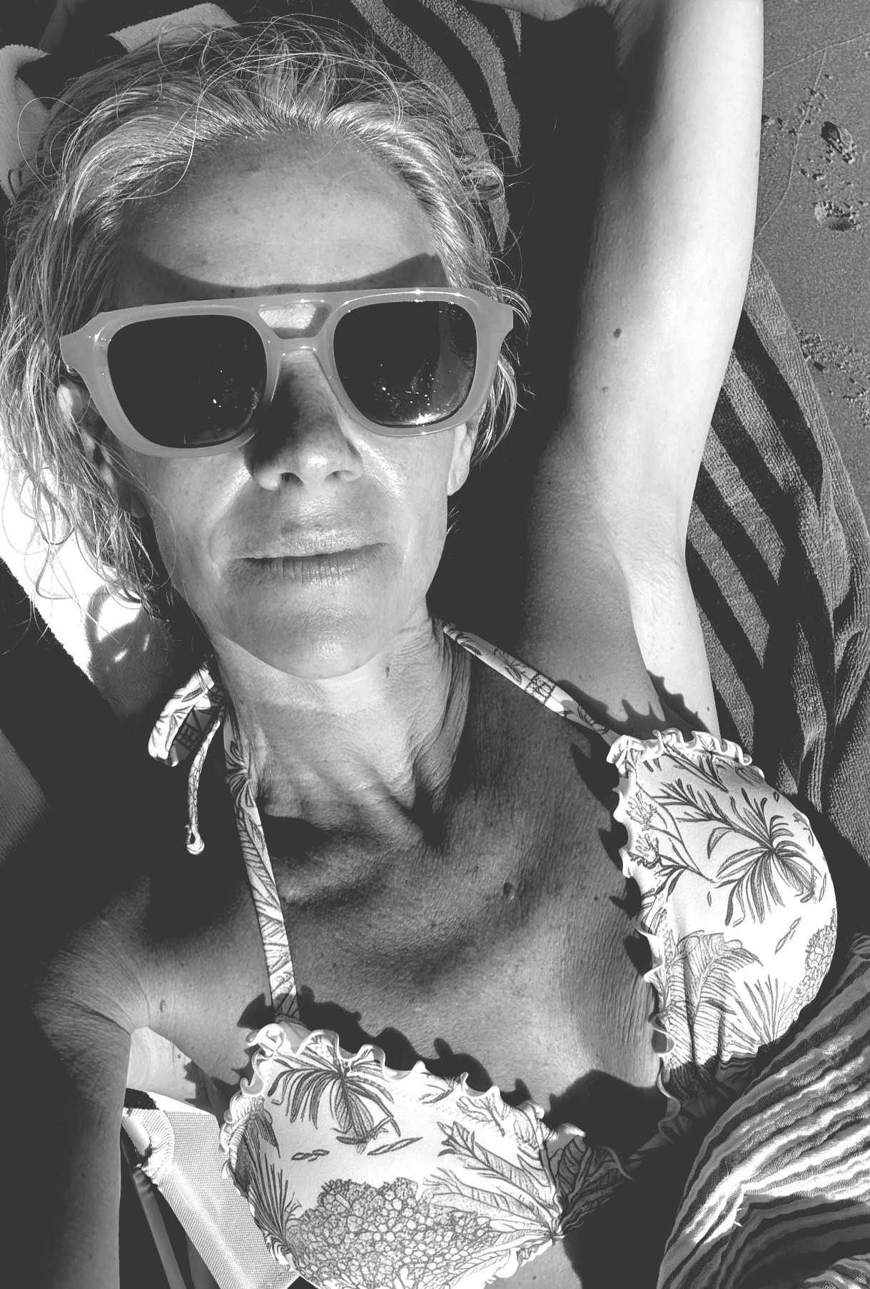 Palm print swimsuit , TTS
Yellow sunglasses

#LTKFindsUnder50 #LTKSwim