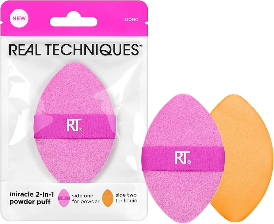 Real Techniques Miracle 2-In-1 Powder Puff, Dual-Sided Makeup Blending Puff, Reversible Elastic B... | Amazon (UK)
