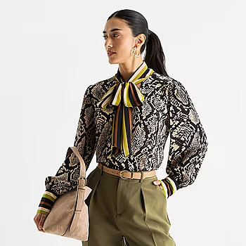 new!Worthington Womens Split Tie Neck Long Sleeve Blouse | JCPenney