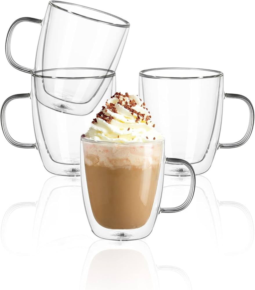 Sweese Double Walled Coffee Mugs - 12.5 oz Clear Coffee Mugs Set of 4, Perfect for Cappuccino, La... | Amazon (US)