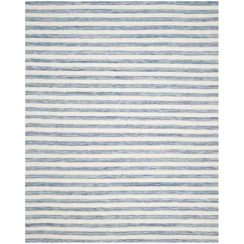 Emek Hand Woven Flat Weave Wool/Cotton Striped Rug in Blue/Ivory | Wayfair North America