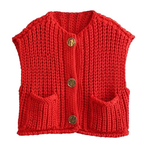Hixiaohe Womens Crochet Chunky Knit Top Sleeveless Button Down Crop Tops Trendy Cardigan Sweater ... | Amazon (US)