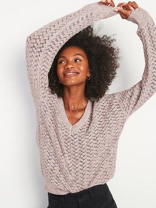 Textured Pointelle Space-Dyed V-Neck Sweater for Women | Old Navy (US)
