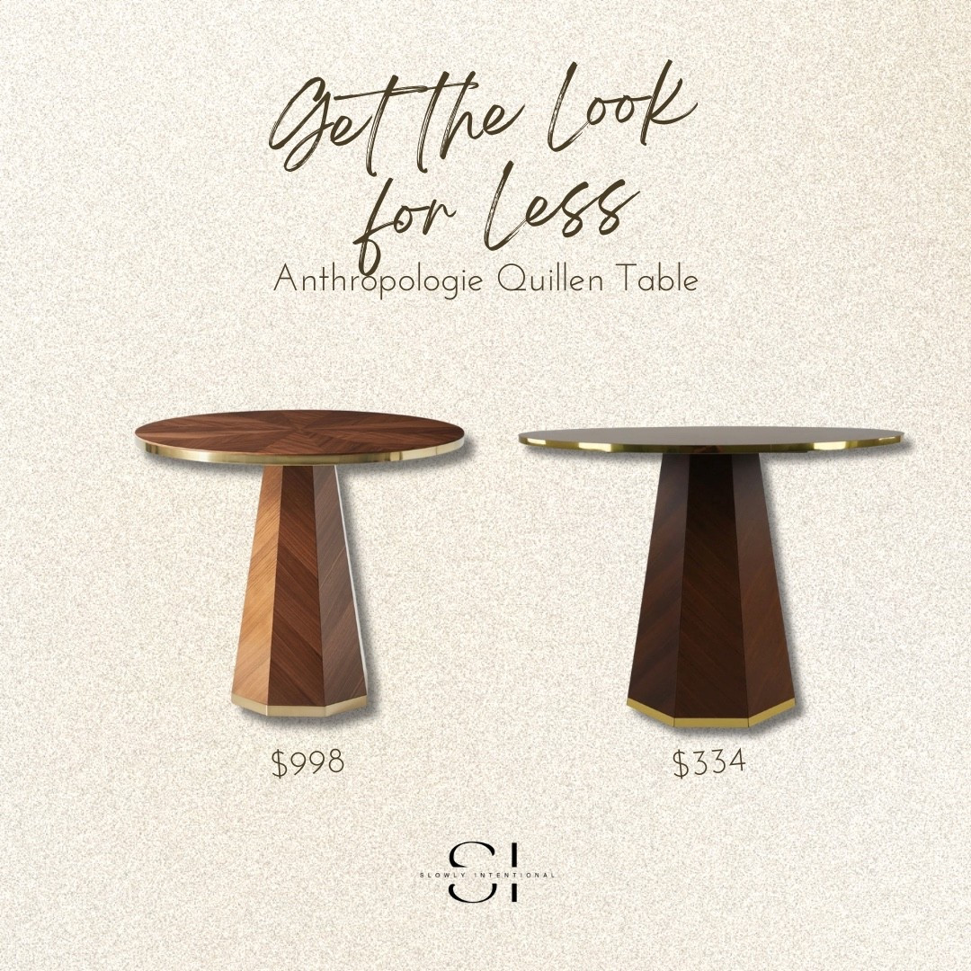 I found the most incredible designer look-alike for the Anthropologie Quillen table that will save you so much money! This mid-century modern pedestal table features that gorgeous walnut finish and gold base detail for a fraction of the high-end price. It is the perfect way to get a luxury interior design look in your dining room while staying on a strict budget! Wayfair finds, dining table dupe

#LTKHome