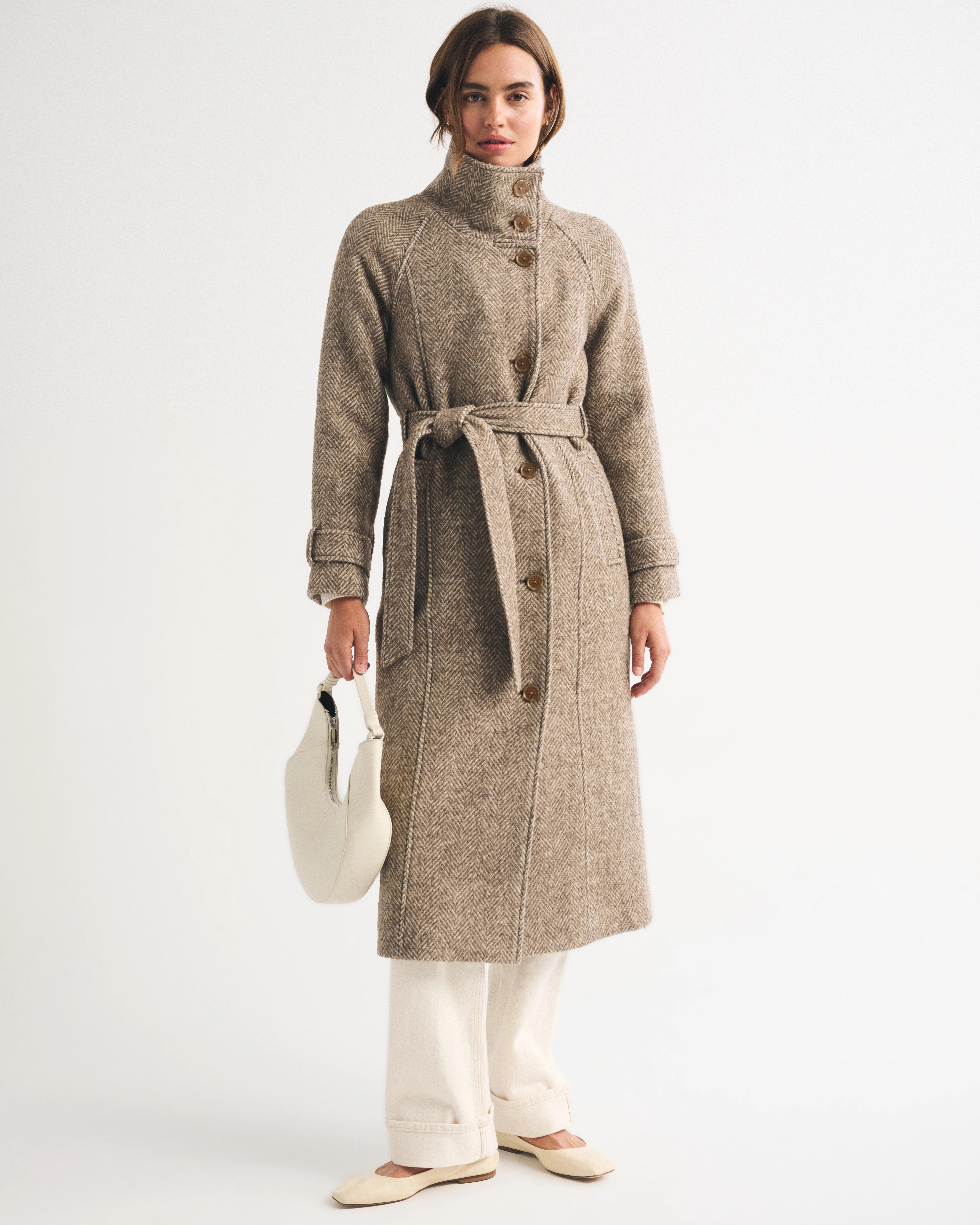 Wool-Blend Funnel Neck Long Coat | Abercrombie & Fitch (US)