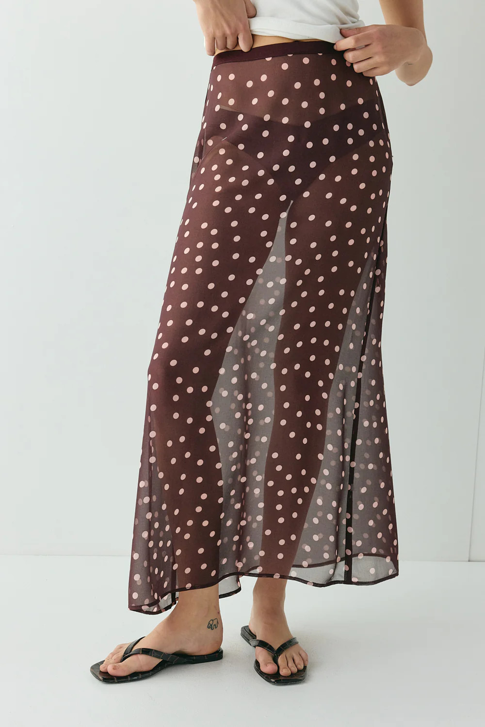 Vilma Sheer Maxi Skirt Wine Polka Dot | VRG Grl