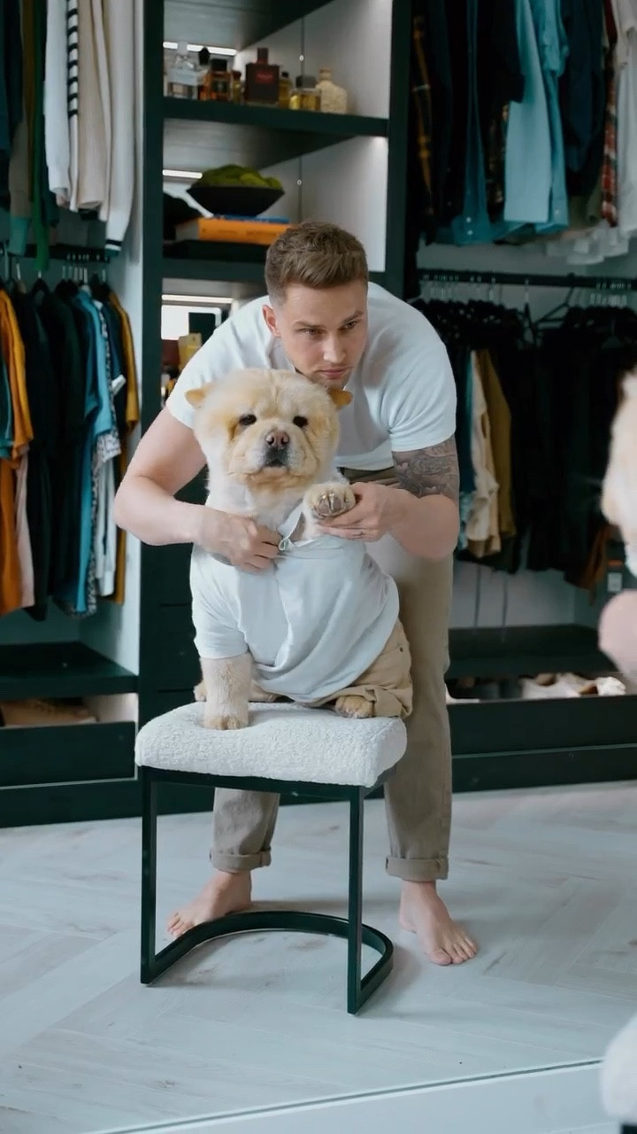 Men’s fashion, GRWM, autumn fashion, shacket, white T-shirt, tan trousers, dog outfit, matching outfits, styling video, Jo Malone English Pear and Freesia, Abercrombie & Fitch, men’s neutral trainers 

#LTKeurope #LTKSeasonal #LTKstyletip