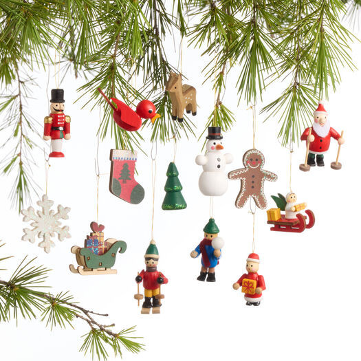 Mini Wood Christmas Icon Ornaments 14 Pack by World Market | World Market