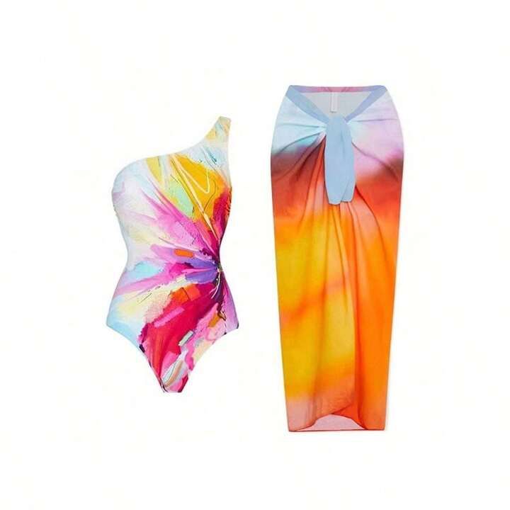 2023 New European & American Style Women's Vintage Swimwear, Conservative Tie-Dye Printed One-Sho... | SHEIN